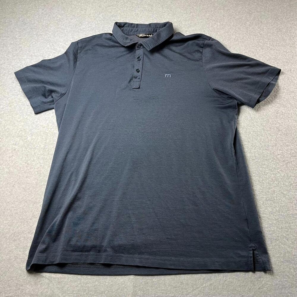 Travis Mathew Polo Mens XXL Navy Blue Short Sleeve Golf Shirt Logo Rogue